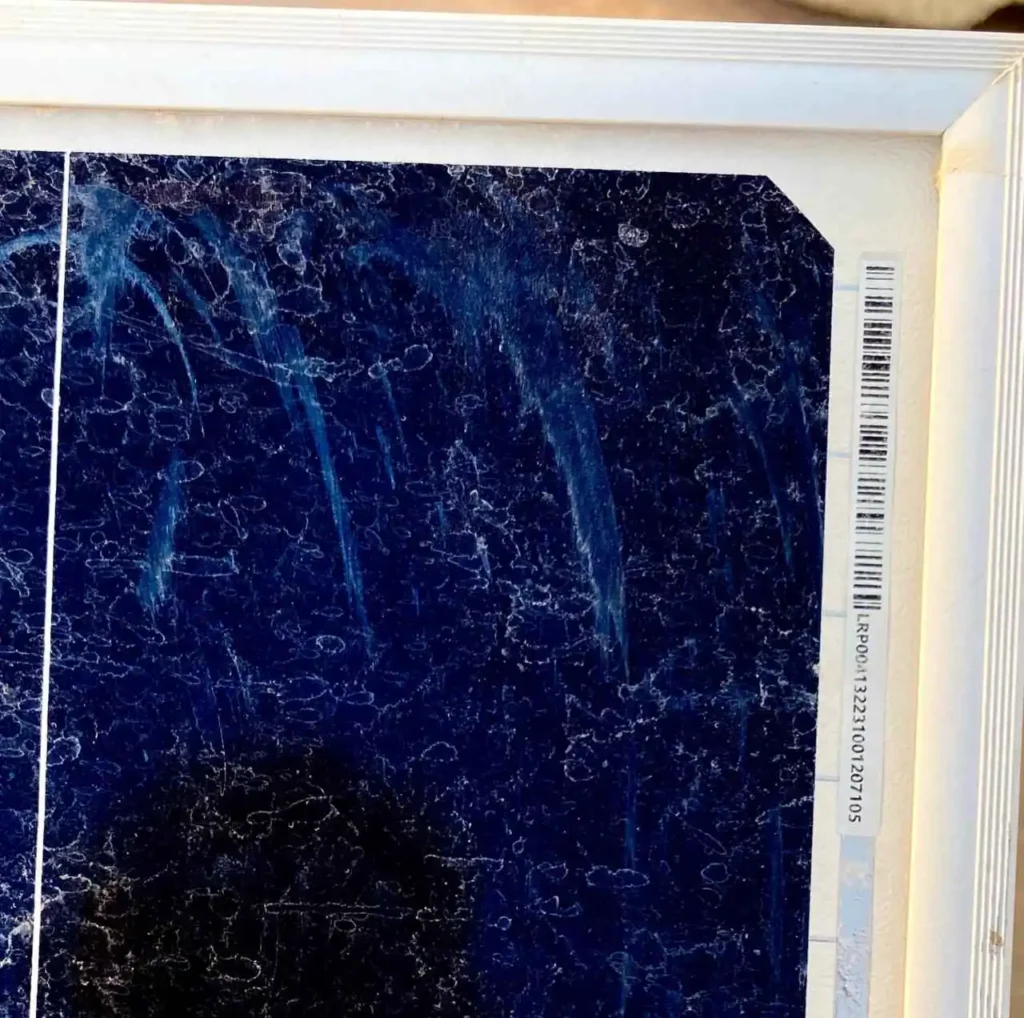"Step 1 to check authenticity of solar panel – locate the serial number or barcode on the panel frame"
